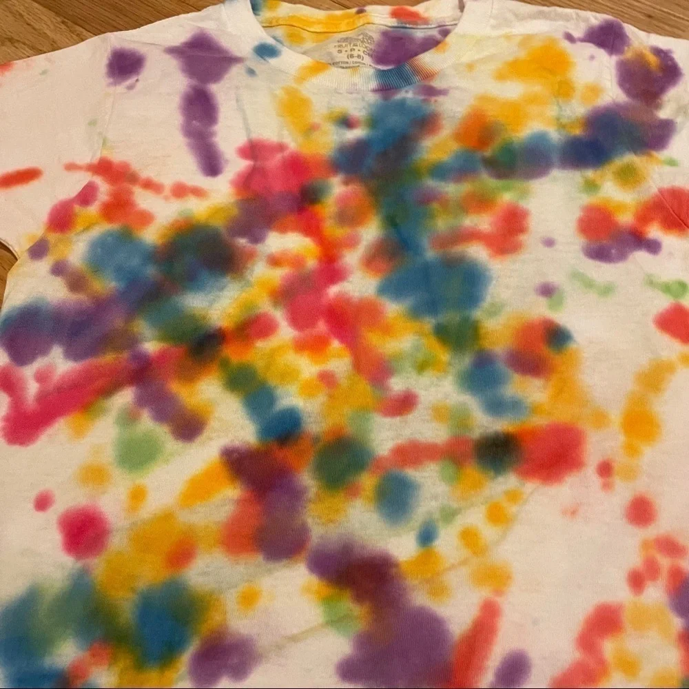 Tie dye splatter dye polka dot youth tshirt S rainbow - Picture 4 of 5
